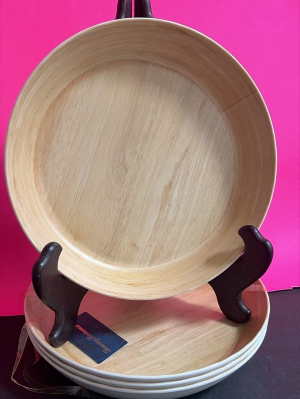 NEW Tommy Bahama Wooden-look Melamine Round Dinner Bowl Plate 10" 4pcs Set